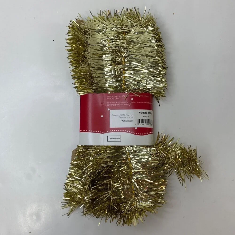 Holiday Time Tinsel Garland Champagne 15 Feet New Flame Retardant USA Made Decor